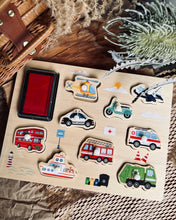 Load image into Gallery viewer, Transportation Knob Puzzle-n-Stamp
